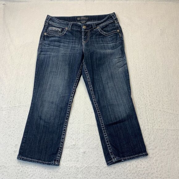Silver Jeans Womens W29 Blue Suki Capri Mid Rise Flap Pocket Dark Wash Stretch - Picture 1 of 10